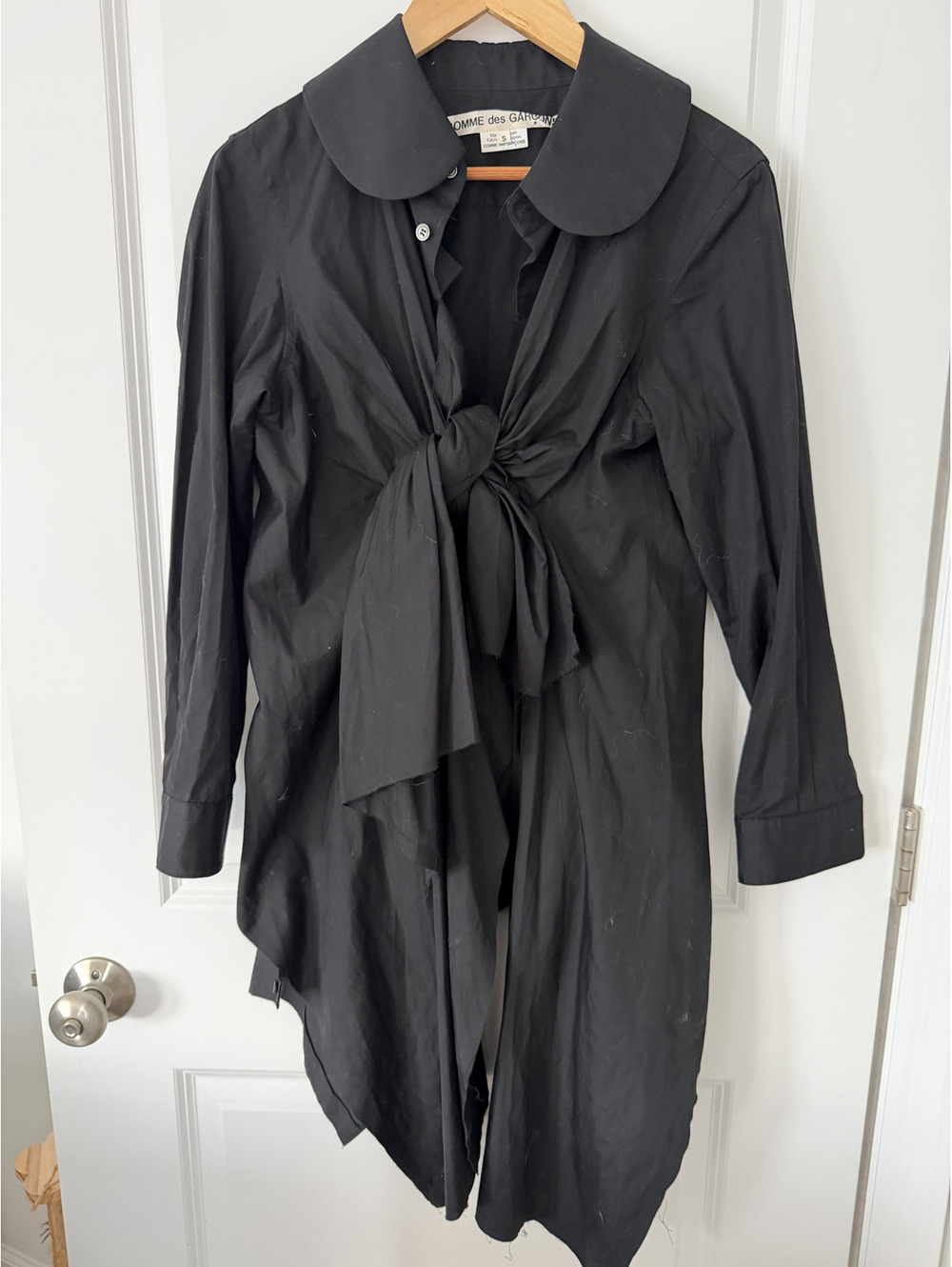Comme des Garçons Black Long Sleeve Tie-Front Dress Shirt, Size S